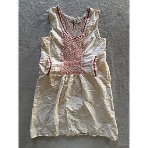 Local Womens Embroidered Smocked Boho Mini Dress Cream Red Sleeveless Size M